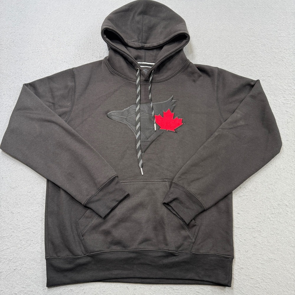MLB Toronto Blue Jays Hoodie Men's Large Black Maple Leaf Pullover Sweatshirt